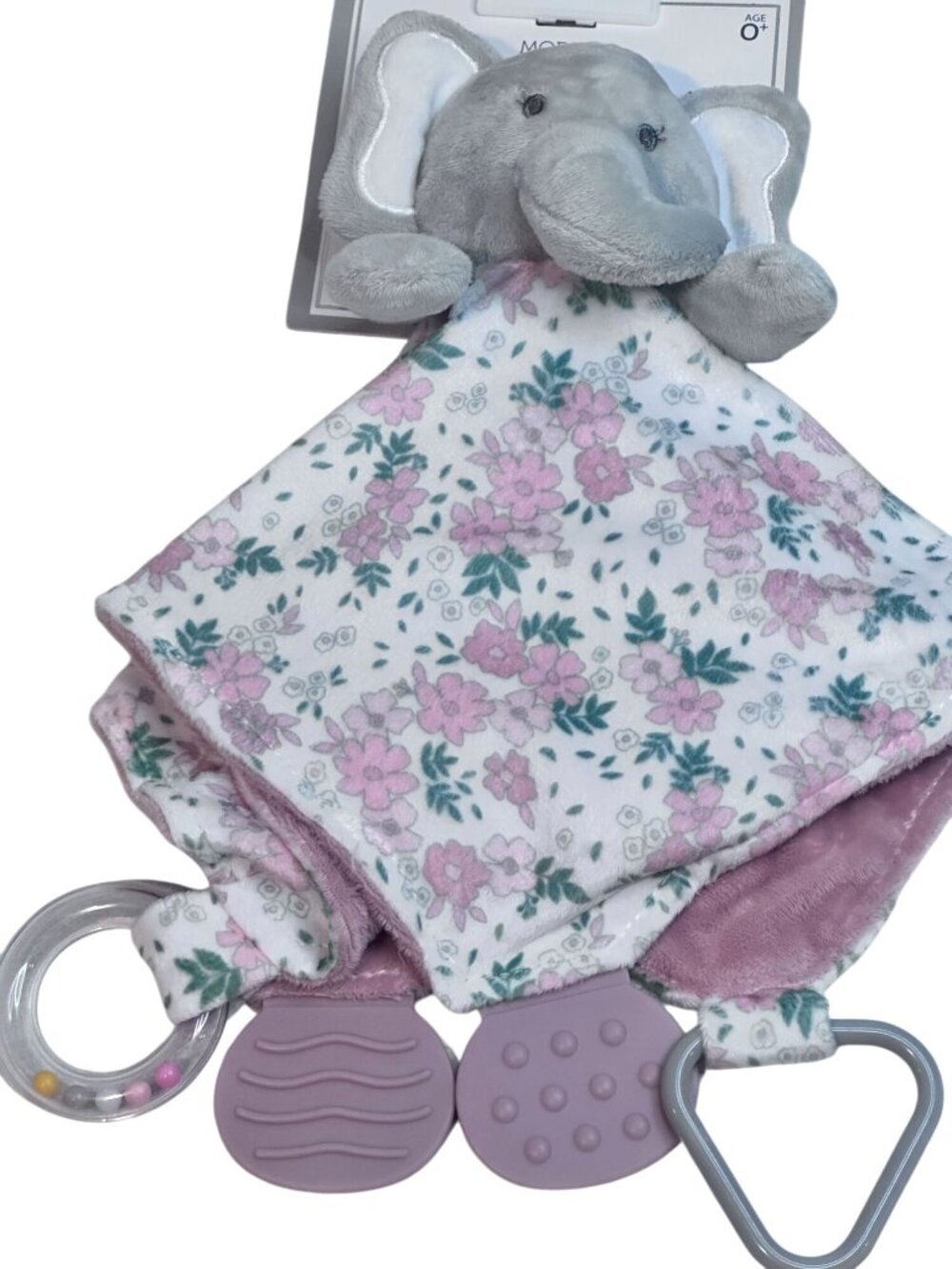 NEW Baby Snuggle Blankie Lovey Pink Floral Teether Rattler Modern Baby Girl Gift